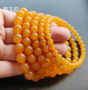 Longyu Ji Collector-Grade Natural Yellow Dragon Jade from Myanmar: Unisex Single-Loop Round Bead Lucky Charm Bracelet for Zodiac Year