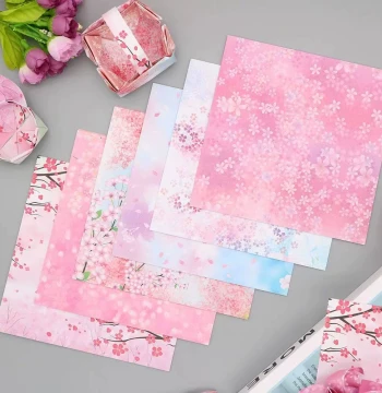 15cm Square Origami Paper, Cherry Blossom Pink DIY Craft Paper for Handmade Classes, Girly Style