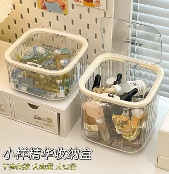 Powder Puff Storage Box, Acrylic Desktop Cosmetic Organizer for Disposable Items, Lipstick, Skincare, Mini Flip-Top Transparent Shelf