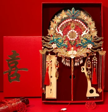 Traditional Chinese Wedding Round Fan DIY Kit for Xiuhe Suit - Heavy-Duty Double-Sided Finished Handcrafted Premium Joy Fan