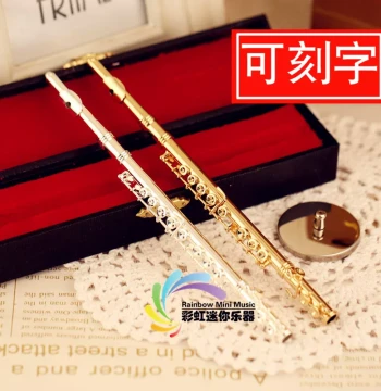 Mini Flute Model, Gold/Silver Plated Wind Instrument Ornament, Creative Gift for Friends, Partners, or Teachers