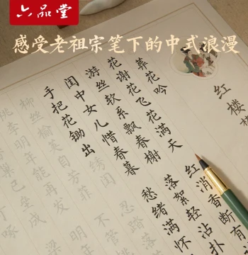 Liupintang Flower-Adorned Small Regular Script Brush Calligraphy Copybook Set with Pen-Style Brush for Adults, Featuring Dream of the Red Chamber Poems – Ideal for Beginners Learning Regular Script and Mindful Practice