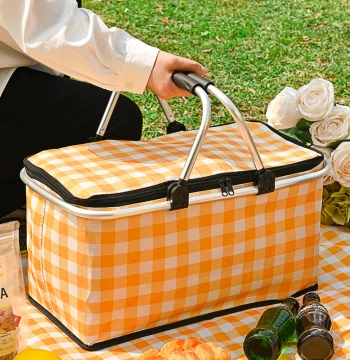 Foldable Insulated Picnic Basket with Aluminum Alloy Frame for Camping and Outdoor Shopping