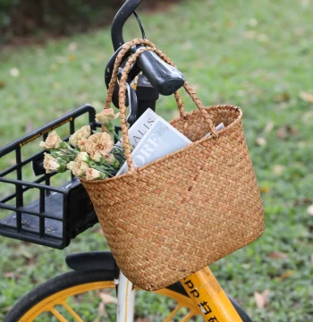 Kens New Straw Woven Handbag Artistic Style Travel Handmade Weaved Bag Versatile Vegetable Basket Photo Prop