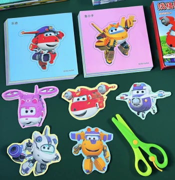 Super Wings Paper Cutting Activity Book for Kids - Focus Training Toy Featuring Jin Xiaozi, Bao Jingzhang, Xiao Ai, and Le Di