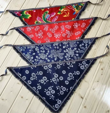Ethnic Style Floral Headscarf Jiangnan Blue Printed Cloth Farmhouse Tea-Picking Woman Headdress Northeast Big Flower Square Dance Headscarf