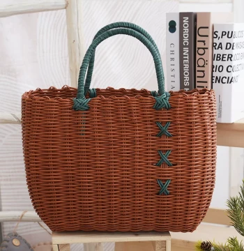 Imitation Rattan Woven Handheld Basket Grocery Shopping Basket Hand-Woven Shopping Basket Trendy Outdoor Picnic Basket Fruit Vegetable Container