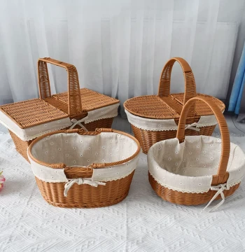 Imitation Rattan Storage Basket Flower Basket Shopping Basket Woven Fruit Basket Handheld Basket Vegetable Basket Picnic Basket Storage Crate Egg Basket