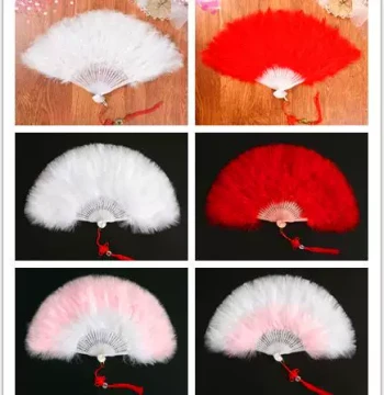 Adult and Children Feather Folding Fans, Dance Fans for Qipao Runway Shows, Palace-Style Real Feather Performance Fans, Chinese Style