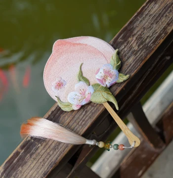 Yun Shen Wu Qian Peach Blossom Fan - Original Double-Sided Embroidered Irregular Round Fan for Qipao & Hanfu Accessories