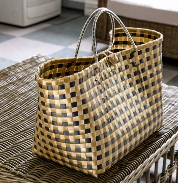Kens Hand-Woven Shopping Basket Large Capacity Laundry Storage Basket Ins Style Plastic Woven Handbag Vegetable Basket