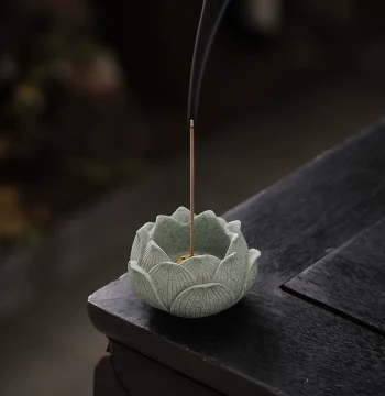 Green Sandstone Lotus Incense Holder Creative Small Incense Burner Home Indoor Incense Accessory Stick Incense Stand Tea Table Sandalwood Aromatherapy Burner