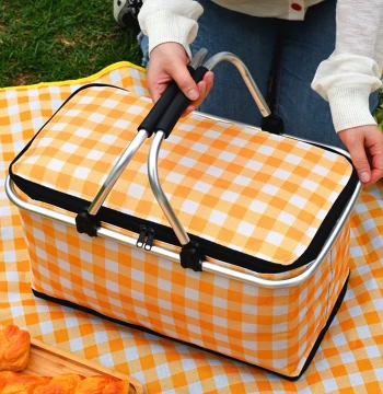 Foldable Picnic Basket for Spring Outings, Outdoor Camping Insulated Handheld Basket, Essential Trendy Picnic Supplies