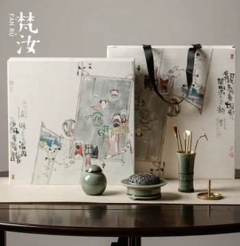 Fanru High-End Song Dynasty Celadon Incense Ceremony Set, Complete Kit with Incense Seal Burner, Incense Furnace, Powder Jar, and Gift Box