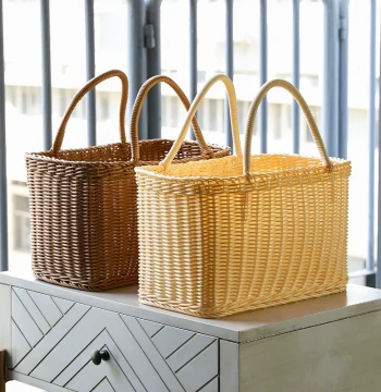 Kens Plastic Woven Grocery Basket, Artistic Shopping and Picking Basket, Picnic and Bath Hand Basket