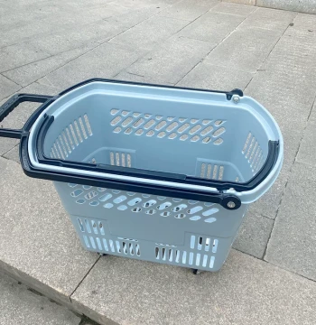 Supermarket Shopping Basket with Pull Rod and Wheels, Thickened Plastic Convenience Store Handheld Basket for Groceries and Snacks