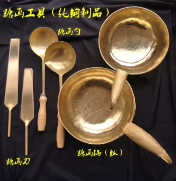 Classic Pure Copper Sugar Painting Knife, Spatula, Spoon, Pot Ladle, Tools, Utensils, and Dedicated Bamboo Skewers for Sugar Painting