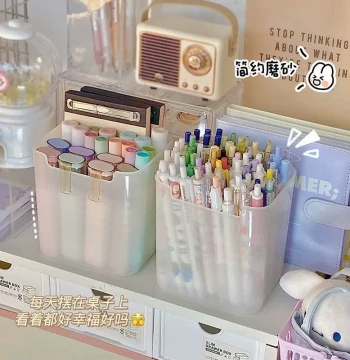 [Clearance] Drop-Resistant Pen Holder Transparent Large Capacity Storage Box Minimalist Style Stationery Box Office Desktop Journal