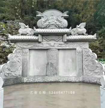 Stone Carved Tombstone Set, Merit Stele, Monument, Cemetery Engraved Stone Marker for Grave Sites