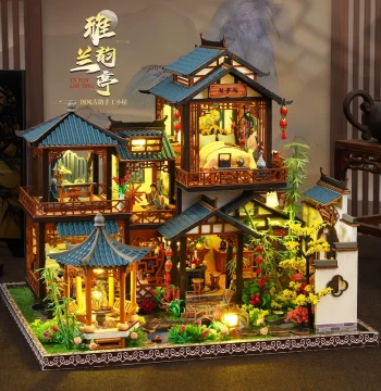 DIY Handcrafted Miniature House: Ancient Chinese Lan Ting Villa Building Block Model Scene, Perfect Birthday Gift for Boyfriends and Girlfriends
