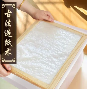 Traditional Papermaking Craft Kit for Kids - DIY Recycled Pulp Set with Wooden Frame & Mesh Screen for Elementary School Tools