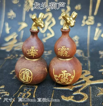 [Hollow Design] Lightning-Struck Wood Gourd, Three-Sided Gold-Plated Hollow Dragon Head Gourd, Hangable Rope Handle Ornament Accessory