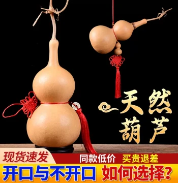 Natural Real Gourd Hanging Ornament for Doorways with Dragon Head, Wooden Gourd Display Piece, Large Open-Mouth Dried Gourd for Living Room