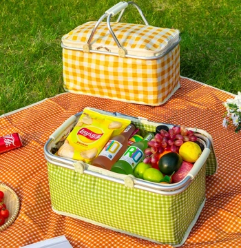 Foldable Picnic Basket Complete Outdoor Camping Gear Set Spring Outing Essential Insulated Storage Container with Handle