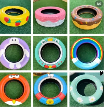 Custom Tire Creative Makeover: Solid Color Painted Tires, Kindergarten Tire Crafts, Landscape Tire Transformations
