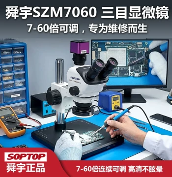 Sunny SZM7060Ultra Trinocular Microscope: 7-60x Adjustable Zoom – Genuine High-Definition Wide-Field Stereo Microscope Designed Specifically for Repair Work