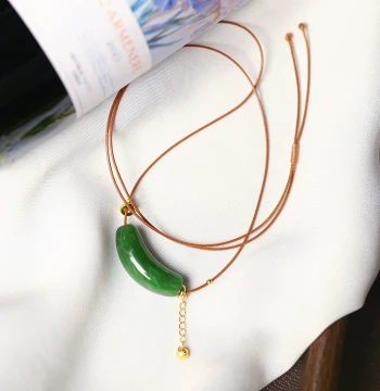 Natural Russian Jasper Carved Crescent Curved Tube Pendant: Original Design Matching Piece, Women's Jade Sweater Chain Charm