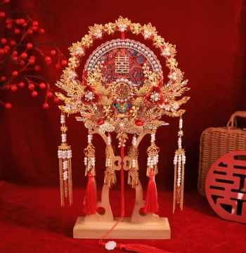Round Fan Wedding Bride Material Kit DIY Xiuhe Wedding Wedding Fan Happy Fan Double-Sided Premium Finished Fan for Bridal Departure