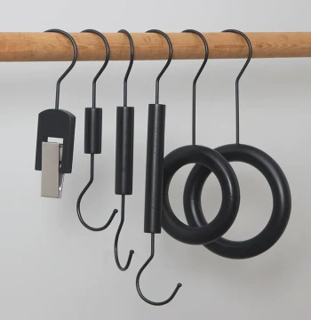 Black Solid Wood Clothing Clips and S-Hooks for Scarf Rings - Display Props for Women's Apparel Stores