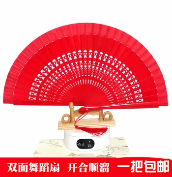 Pure Red Vintage Style Cheongsam Fan Model Runway Show Folding Fan Spanish Dance Double-Sided Fan