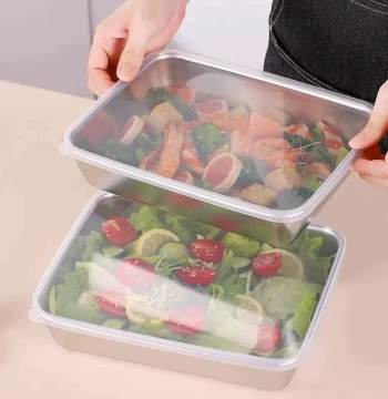 [3 Large Square Trays with Lids] Stainless Steel Square Tray with Lid Freshness Container Home Kitchen Prep Plate Food Storage Box
