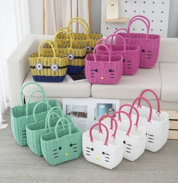 Cute Woven Bag Large Capacity Wedding Favor Gift Box Bath Shopping Basket Handheld Basket Business Annual Meeting Return Gift Box