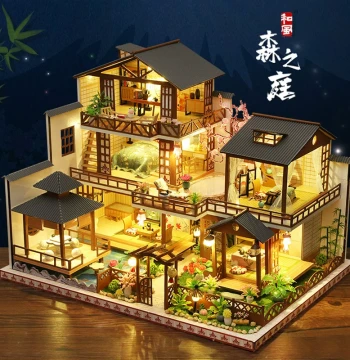 DIY Miniature House Forest Court Japanese Style Large Villa Handmade Small House Model Assembly Toy Birthday Gift
