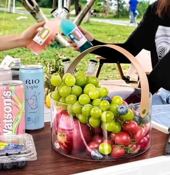 Picnic Basket for Spring Outings, Outdoor Transparent Fruit Ice Bucket, Camping Shopping Supplies, Trendy Vegetable Shopping Hand Basket
