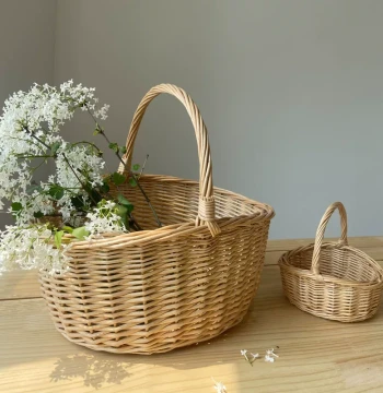 Picking Basket Rattan Storage Basket Willow Handheld Basket Fruit Basket Handwoven Basket Postpartum Flower Basket Pastoral Style