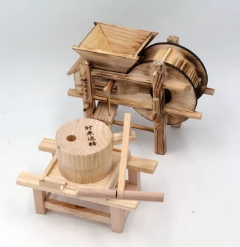 Wooden Ancient Well Tourism Craft: Antique Farm Tool Grain Windmill Model, Wooden Mill Gift, Small Ornament with Free Shipping
