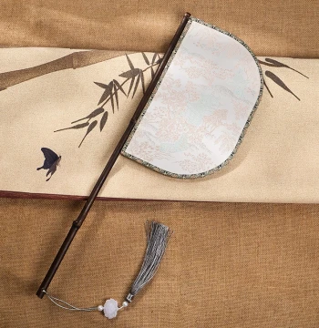 Purple Bamboo Knife Fan Long Handle Hanfu Runway Photo Prop Face-Covering Ancient Style Warring States Robe Fan Wei-Jin Performance Knife Handle Fan