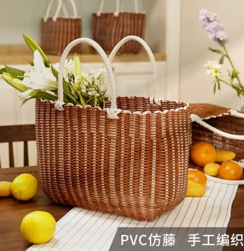 Handheld Vegetable Basket Shopping Basket Imitation Rattan Woven Shopping Basket Internet-Famous Picnic Basket Bath Basket Snack Storage