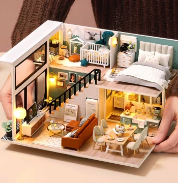 DIY Miniature House Kit: Attic Villa Model Assembly Toy, Tiny Dollhouse, Birthday Gift