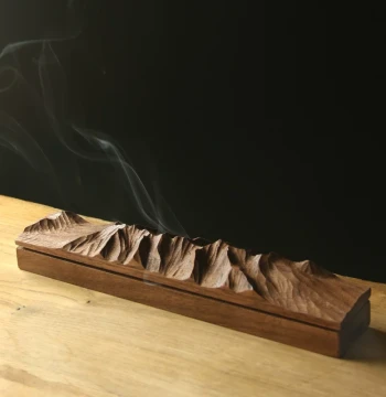 Yumu Mountain-Shaped Incense Burner, Line Incense Holder for Tea Room, Solid Wood Creative Incense Stand, Zen Decor, Hand-Carved Gift