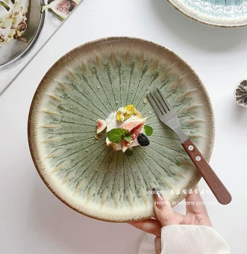 [Jumei Retro Art Embossed Plate] Instagram-style Ceramic Western Dinner Plate, Steak Pasta Salad Dish (Imperfect)