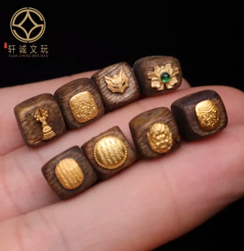Original S925 Silver Gold-Plated Natural Agarwood Dzambala Mahakala Five Mantra Sugar Cube Barrel Beads DIY Loose Beads