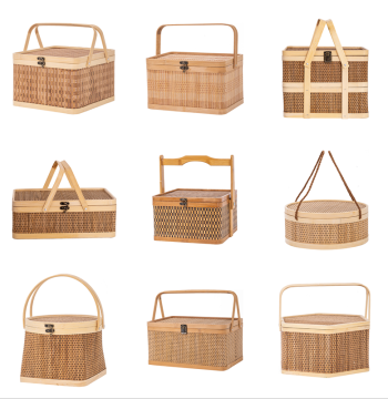 Bamboo Woven Basket Mid-Autumn Festival Mooncake Empty Gift Box Dragon Boat Festival Handheld Basket for Pastries Specialty Hairy Crab Pastry Bamboo Box
