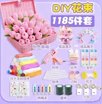 Chenille Stem Bouquet Handmade DIY Material Kit Complete Set Pipe Cleaners Ultra-Dense Hair Clips Macaron Dense Children Elementary Students Kindergarten Chenille Stick Set Tools Premium Chenille Stick Gift Box for Girls
