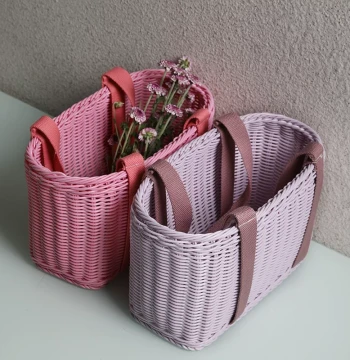 Kens Plastic Rattan-Style Shopping Basket, Artistic and Cute College Student Shower Basket, Handbag, Decorative Flower Basket, Fruit Basket