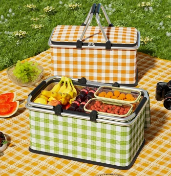 Japanese-Style Foldable Picnic Basket for Outdoor Spring Trips, Camping, and Cookouts: Insulated Handheld Essential Basket